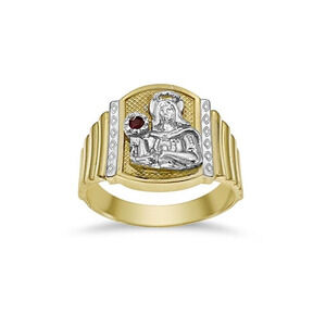 Saint Barbara Signet Ring Mens Real 10k Two Tone Gold Band